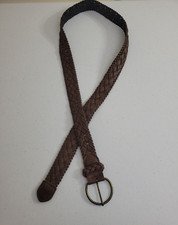 Braided Casual Belt Women's Brown Adjustable Woven Solid Brass Buckle Size 12