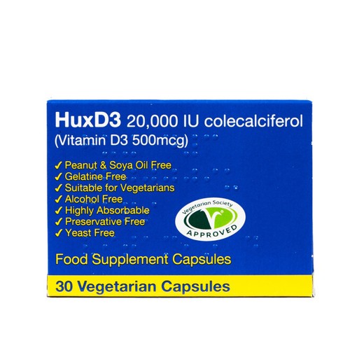 HuxD3 Colecalciferol 20000iu Vitamin Hux D3 Capsules Vegetarian Kosher Halal - Picture 19 of 33