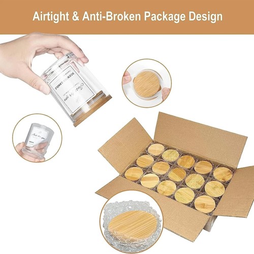 15 Pack 7 OZ Clear Candle Jars with Bamboo Lids, Thick Glass Empty Jars for Maki - Picture 3 of 8