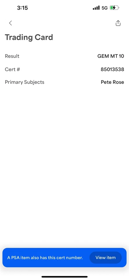 Topps Pete Rose 亲笔签名卡 PSA Gem MT 10 08/03/1989 — 第 3/3 张图片