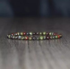 Dragon Bloodstone 4mm Beaded Healing Reiki Stretch Women Men Dainty Bracelet
