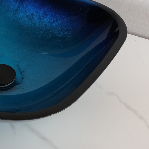 22" Rectangle Bathroom Vessel Sink Tempered Glass Basin Sink+Black Faucet Taps - Picture 37 of 49