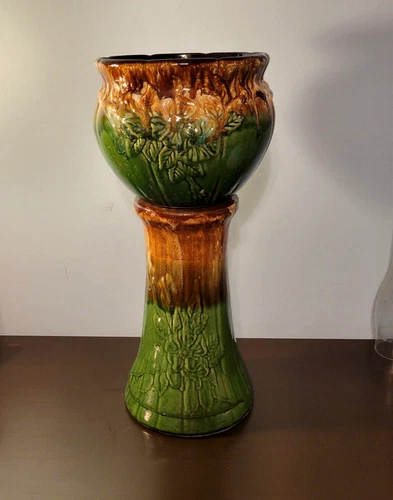 Vtg 1940's RRP Roseville Pottery Dogwood Ptrn # 421 Jardiniere & Pedestal (PSJ)