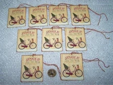 9-Christmas-Primitive-Bicycle-Holiday-Farmhouse-Linen Cardstock-Gift-Hang-Tags