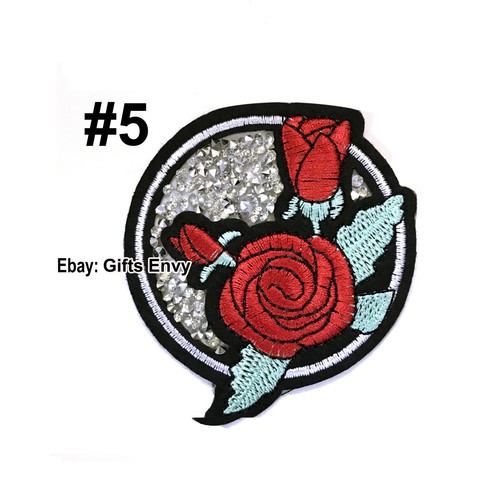 Iron-On Single Red Rose Sequin Appliqué Patch- DIY Clothes Patch - ROSE#5 - Picture 1 of 4