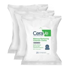 Cerave Makeup Removing Cleanser Cloths, Ultra Gentle, 25ct each, Pack of 3