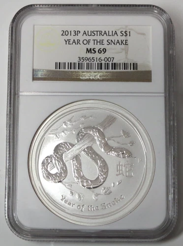 2013P Australia Year of The Snake Lunar 1 oz Silver $1 Coin NGC MS 69