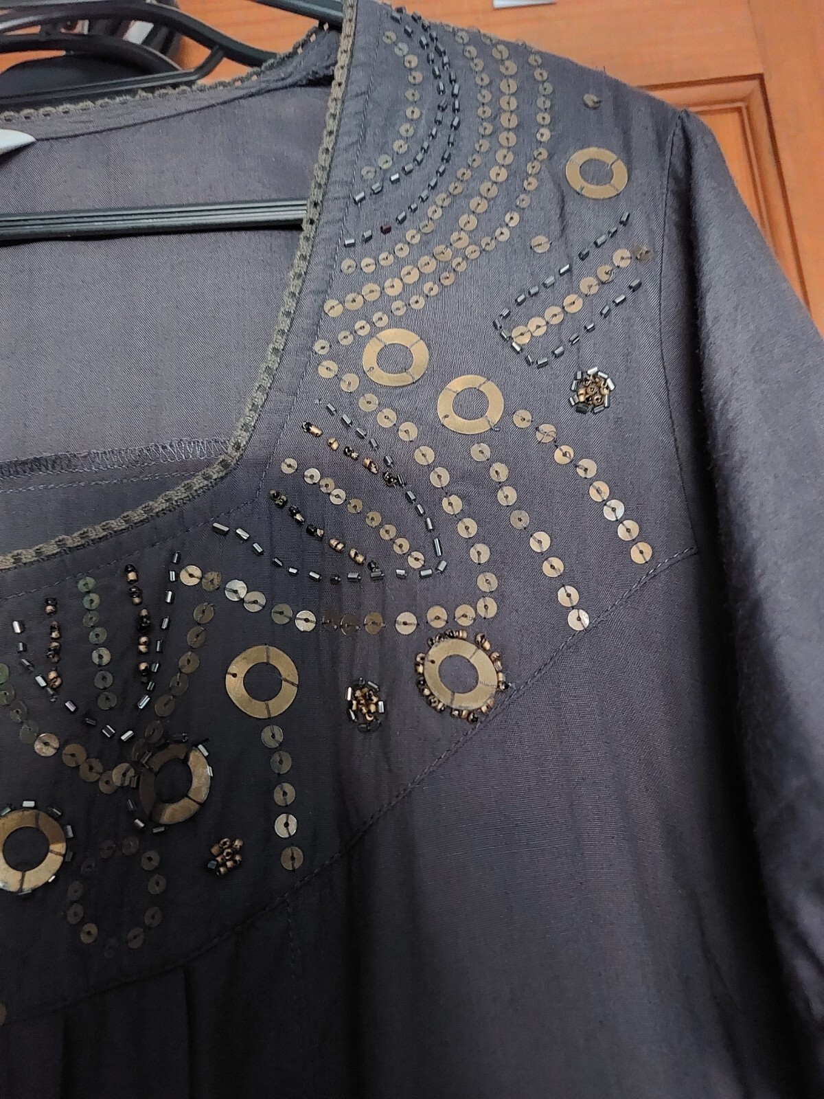 Dark grey sequins beads detail hippie boho ethnic gypsy smock top 18 image 4