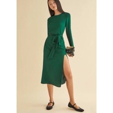 Reformation Emerald Green Jeana Tie Waist Slit Midi Dress - Size 4 - NEW