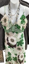 Y Apparel  Dress Womens Size L Green Floral Fit & Flare Lace accent Side Zip