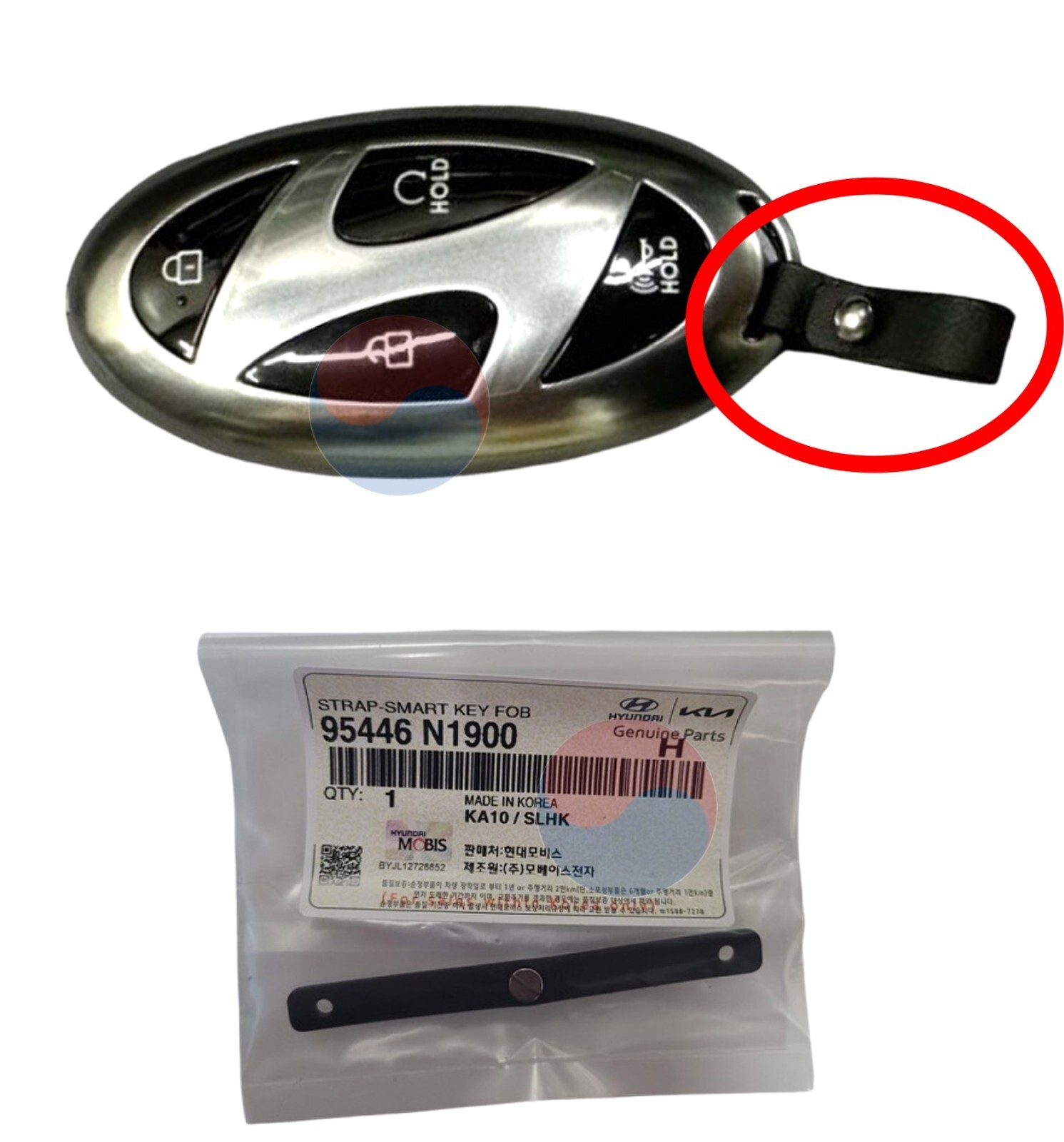 Genuine OEM Leather Strap (Black) 95446 N1900 for Hyudai's FOB Smart Keys