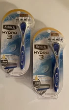 2 Schick Hydro 3 Razor Handles with 4 Cartridges