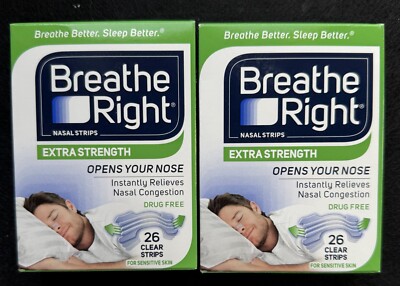  ️ Lot of 2 Breathe Right Extra Strength Nasal Strips   52 Total Clear Strips