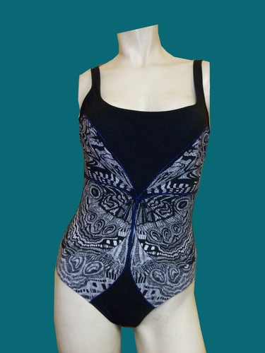 NWT GOTTEX SQUARE NECK BLACK BUTTERFLY 1-PIECE BATHING SUIT SWIMSUIT SZ-8 - Picture 2 of 6
