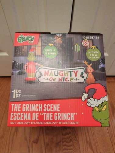 9 foot LED Grinch And Max Naughty or Nice Christmas Airblown Inflatable Gemmy - Picture 4 of 4