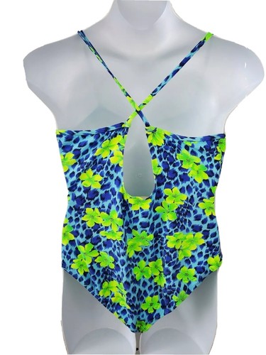 Sand N Sun Size 1X Tropical Floral Blue Green Racer Back One Piece Swimsuit - Picture 2 of 10