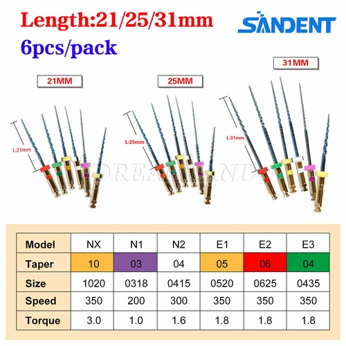 6 Stück Dental NiTi Super rotierende Feilen wärmeaktiviert für endodontischen Endomotor 3 Größen - Bild 3 von 45