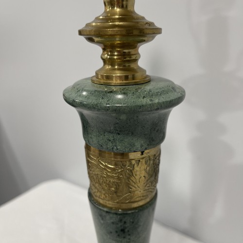 Mid-Century James Mont Style Green Marble and Bronze Column Table Lamp Art Deco - Picture 12 of 24