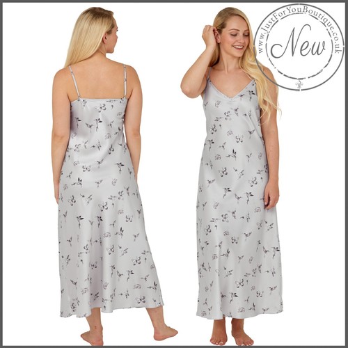 Long Full Length Sexy Satin Nightdress Chemise Nighty Nightshirt Slip PLUS SIZE - Picture 33 of 62