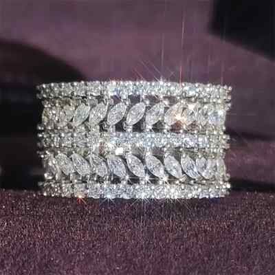 Elegant 925 Sterling Silver White Topaz Charms Wedding Engagement Ring Size 8