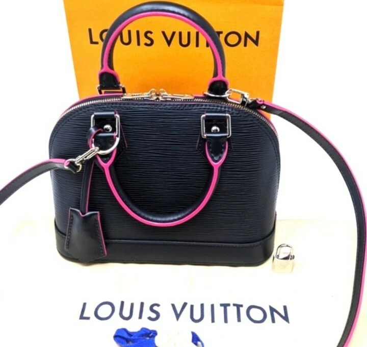 LOUIS VUITTON ALMA BB Black Hot Pink Crossbody Bag Epi Leather