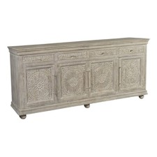 Taran Designs Fillian Floral Carved Solid Wood Sideboard in White