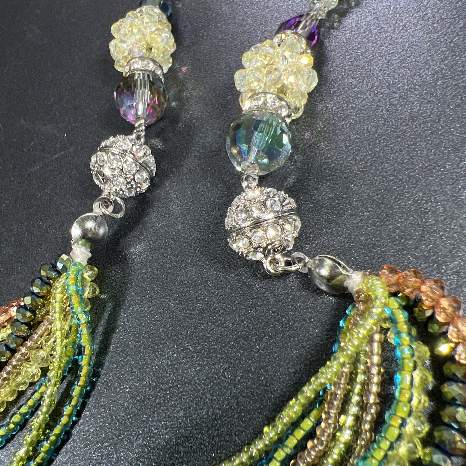 Green Beaded Statement Necklace Layered Aurora Bo… - image 9