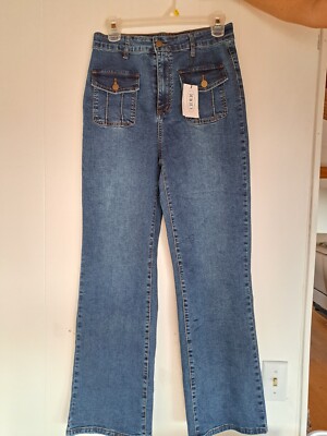 CIDER new vintage denim washed front pocket flared jeans medium 