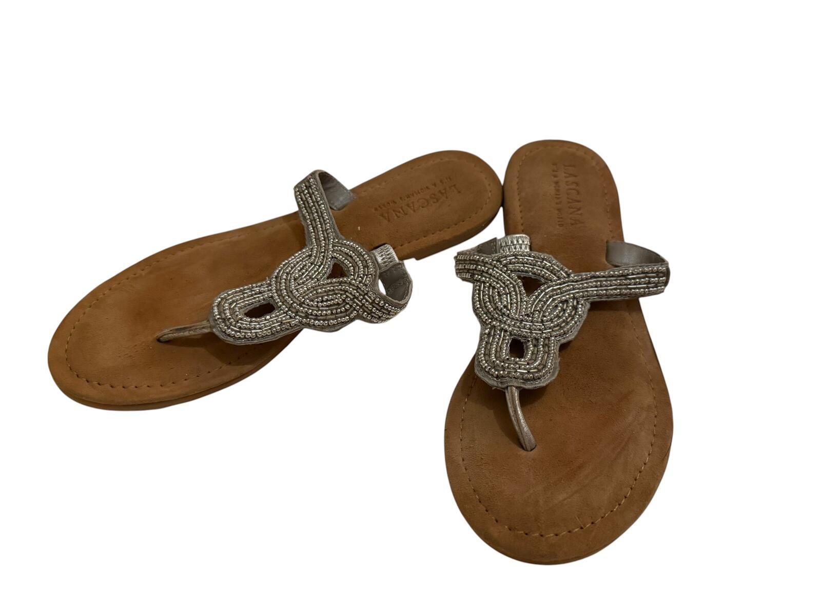 Sandalias de cuero marrón con cuentas Lascana