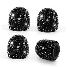 4PCS Bling Car Tire Valve Stem Caps, Handmade Crystal Rhinestone Tire Black