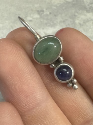 Sterling Silver Dangle Drop Earrings Green & Blue Native American C22 - Picture 8 of 14