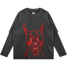 Hell Hound Faded Vintage Faded Long Sleeve Streetwear Y2K