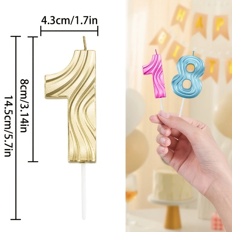 Vela de cumpleaños numérica estilo rayas, vela numérica diseño texturizado estriado Foto 2 de 4