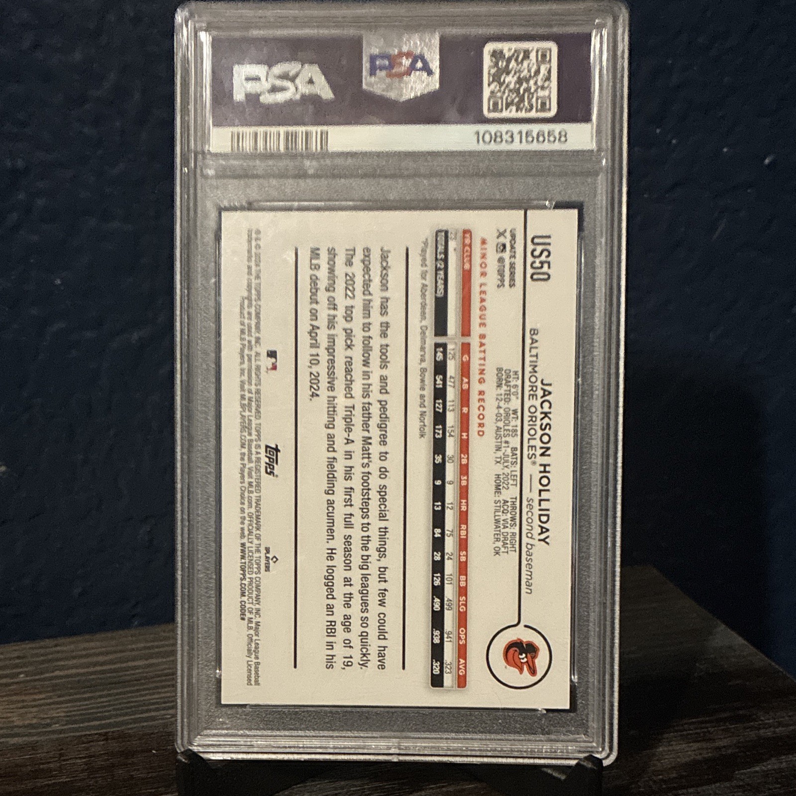 Topps 2024 Update Super Box Companion Jackson Holliday US50 RC PSA 9 view 2