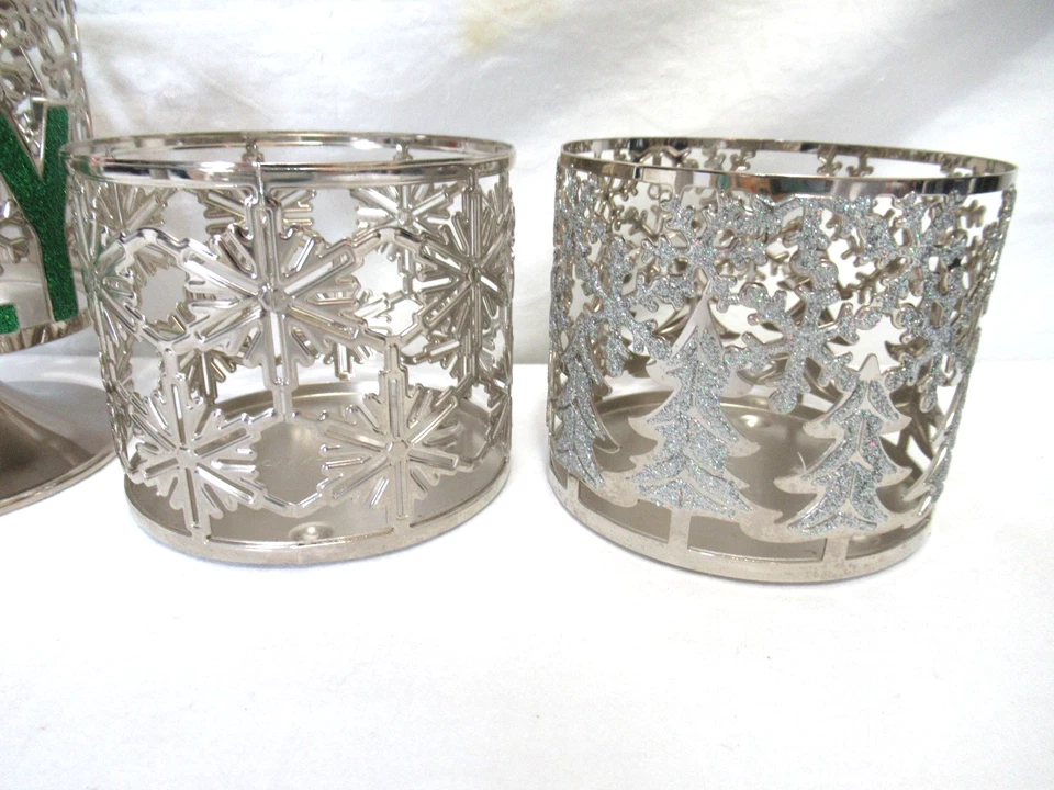 Set of 5 Bath & Body Works Decorative Metal 3-Wick Holiday Candle Holders - Image 3 of 4