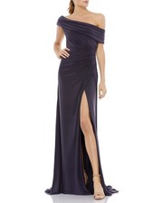 Ieena Mac Duggal 26517 Off-the-Shoulder Shirred Jersey Gown Sz 10 Charcoal