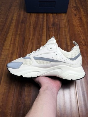 Dior B22 Reflective Mens White Grey Mens Mesh Leather Sneakers
