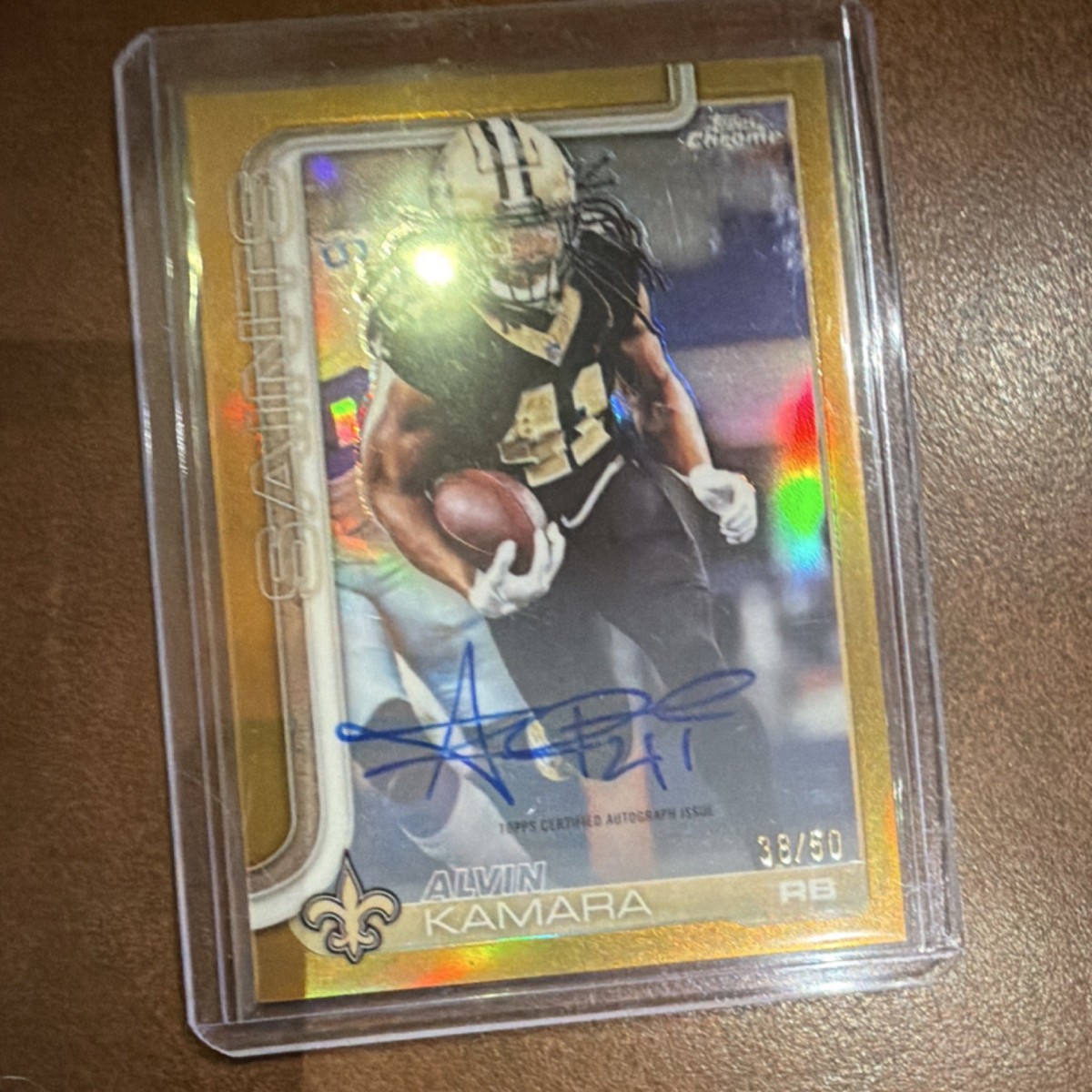 Topps 2025 Chrome Alvin Kamara Gold Autographed Serial /50 Saints