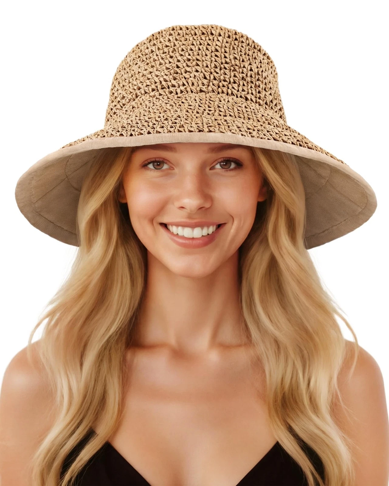 Sun Hats for Women UV Protection Handmade Wide Brim Packable Straw Bucket Hat...