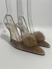 Vtg Christian Dior by John Galliano 90s Brown Velvet Fur Heels 37