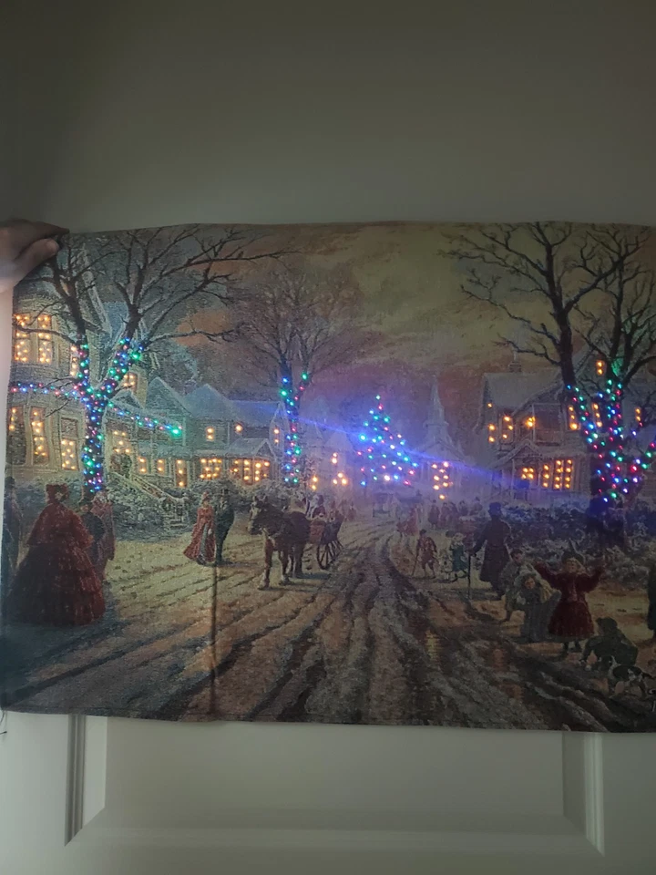 Thomas Kinkade Victoriano Cuento de Navidad Fibra Óptica con Varilla, Tapas y Probado Foto 2 de 4