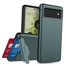 Teelevo Wallet Case for Google Pixel 6, Dual Layer Case with Card Dark Green