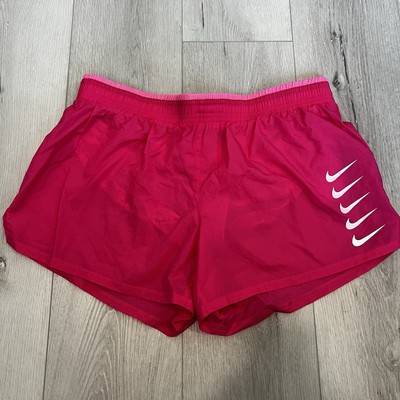Nike Swoosh Run Pink Glow White Running Brief Shorts Women's Size Large NWT