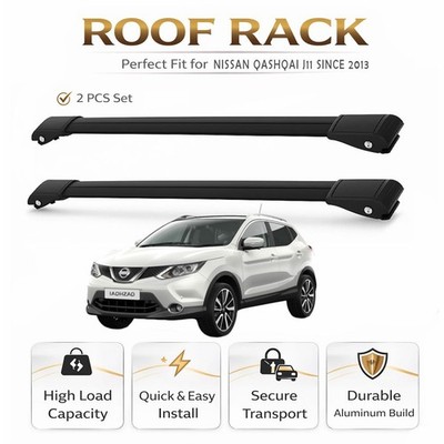 Roof Rack Cross Bars to Nissan Qashqai J11 Since 2013 Black Set 2 Pcs