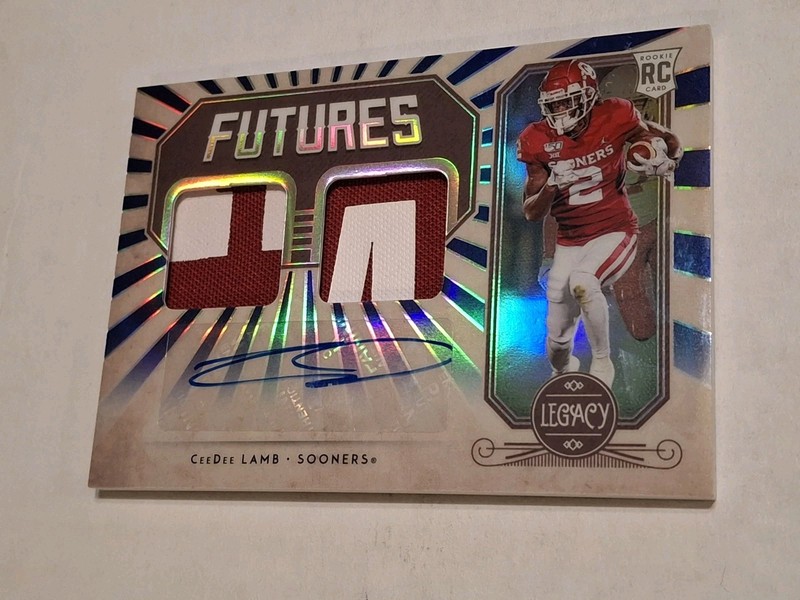 2020 PANINI LEGACY FOOTBALL CEEDEE LAMB AUTO DUAL PATCH BLUE /15 OU RC ROOKIE SP