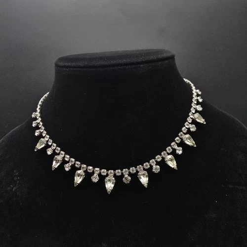 Weiss Rhinestone Necklace Vintage Glam Costume Jewelry