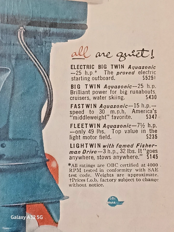 Barco de pesca de colección motor Evinrude fueraborda anuncio campo y corriente febrero 1955 Foto 3 de 3