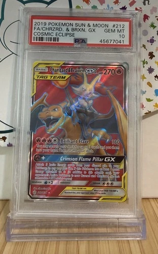 CHARIZARD & BRAIXEN GX 212 PSA 10 POKEMON SUN & MOON COSMIC ECLIPSE FULL ART