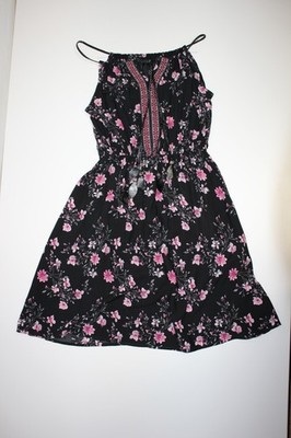 Damen leichtes Sommer Träger Kleid von Zuma Beach Gr. S in Schwarz + Blumenmuste