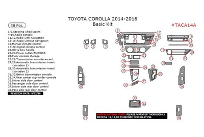 For Toyota Corolla 14-16 Remin Real Red Carbon Fiber Basic Dash Kit 38 Pcs